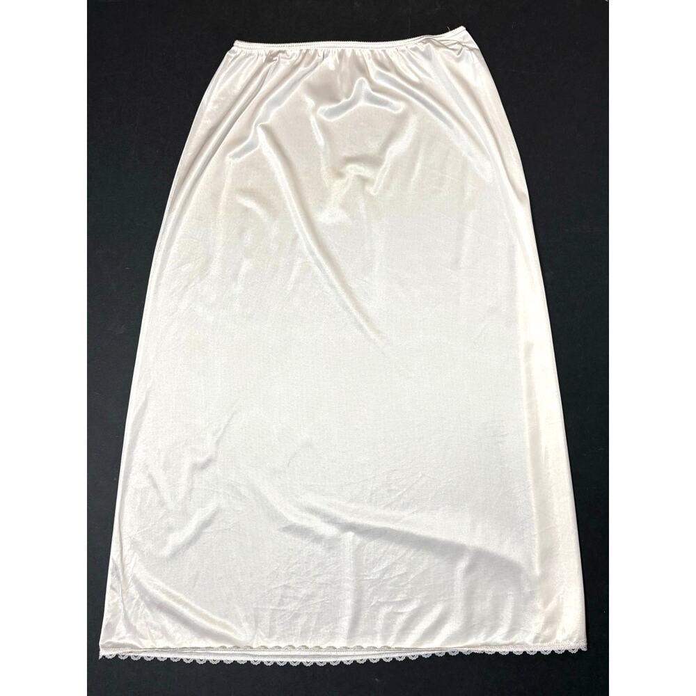 Vintage White Half Slip 33" Long Lace Trim Hemline Large Nylon Warners